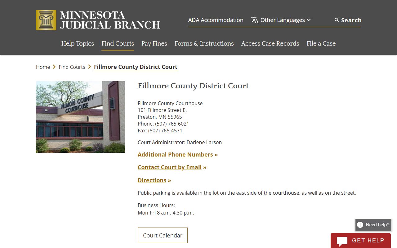 Fillmore County District Court in Preston Minnesota