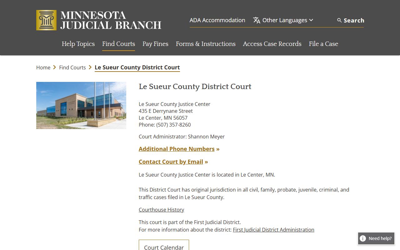 Le Sueur County District Court Le Center Minnesota bankruptcy records