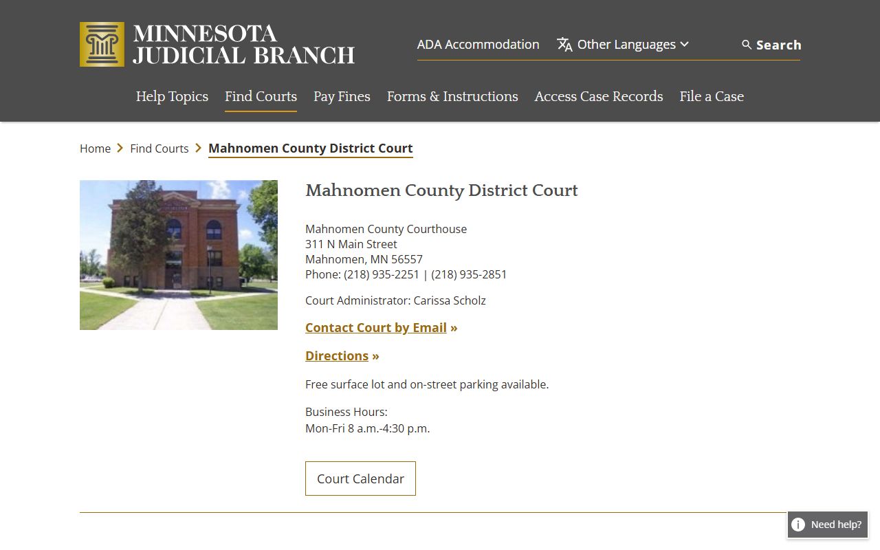 Mahnomen County District Court Mahnomen Minnesota bankruptcy records