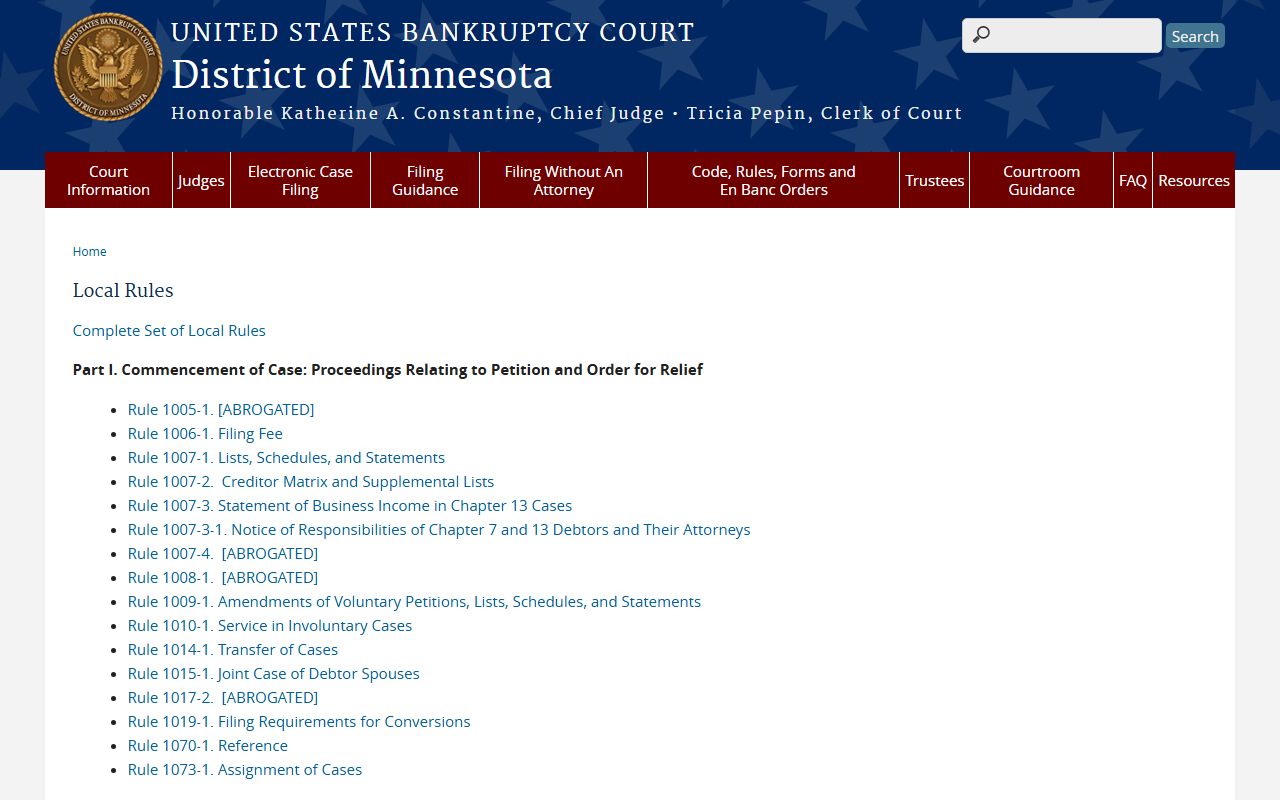 Local rules document for Minnesota bankruptcy court records