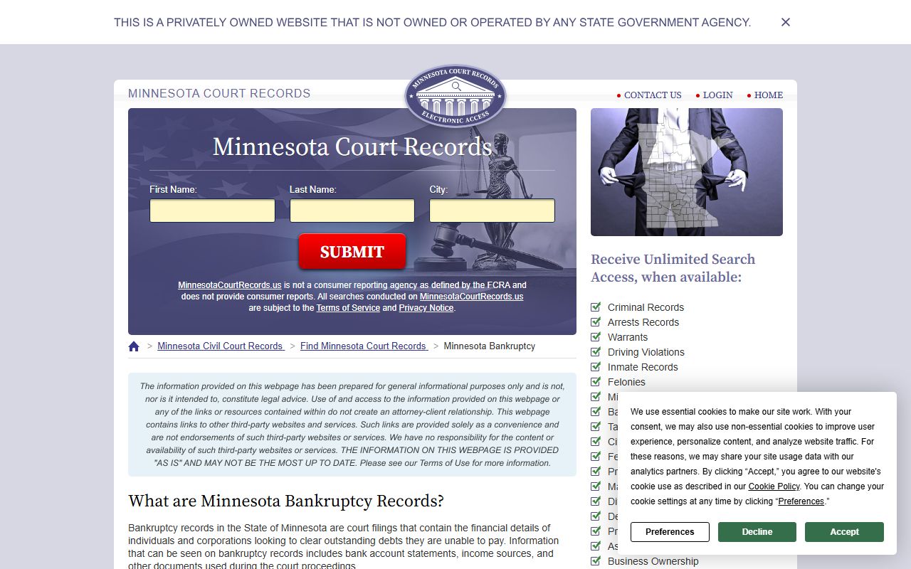 Minnesota bankruptcy records search information guide